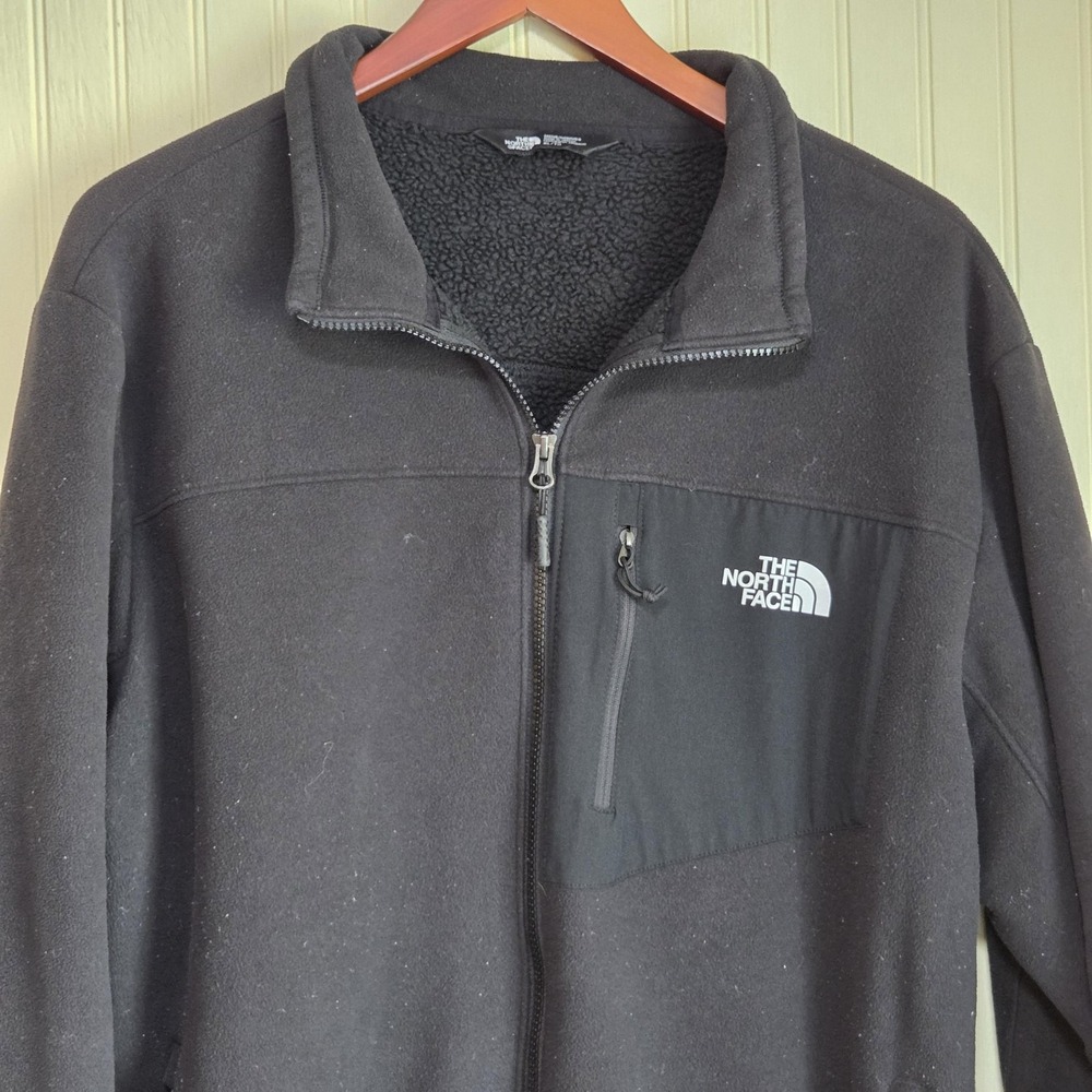 The North‎ Face Jacket Mens XL Black Fleece Full Zip Chest Pockets Hiking